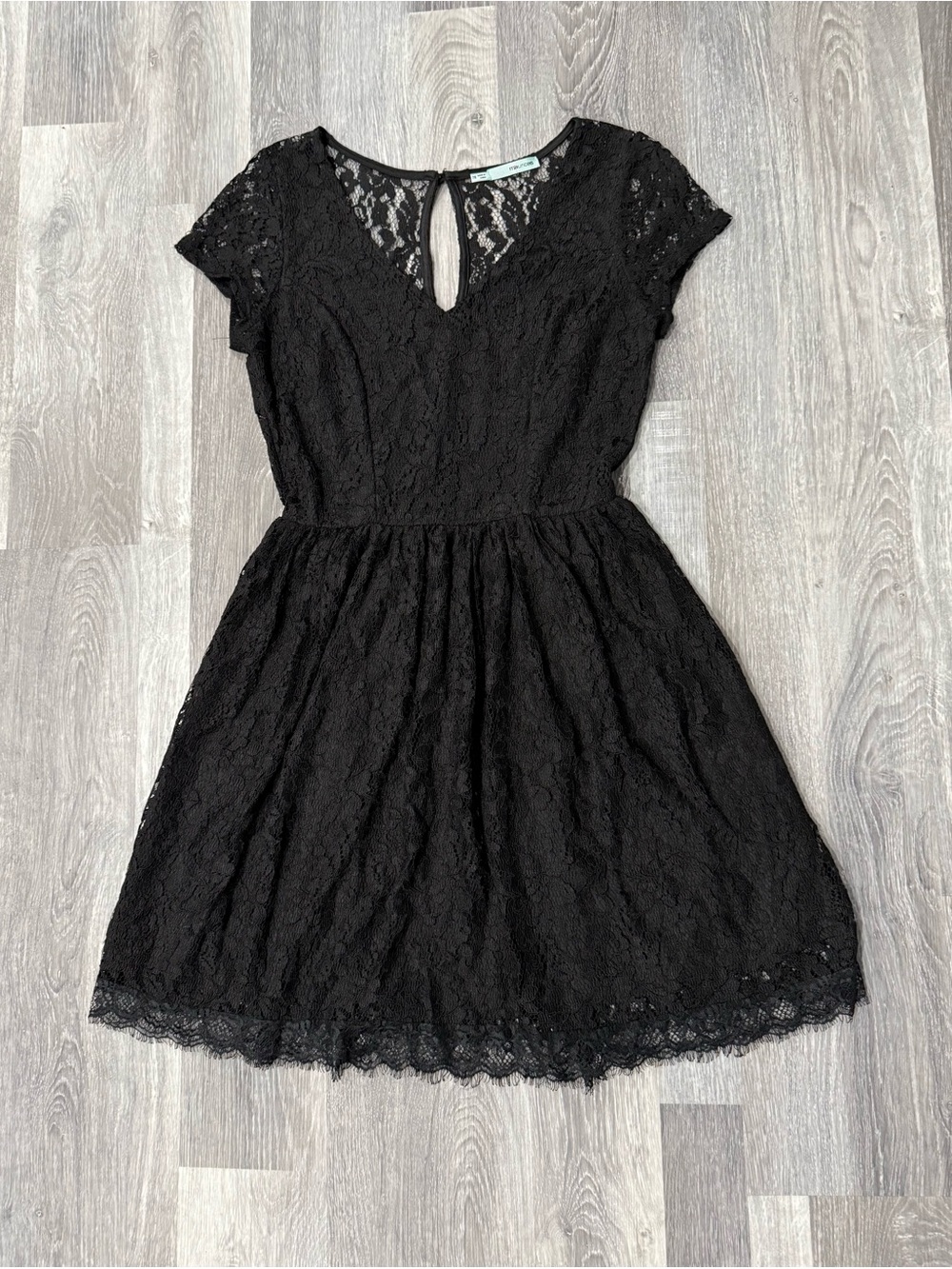 Black Whimisgoth Lace Coquette Short Sleeve Keyhole Mini Little Black Dress